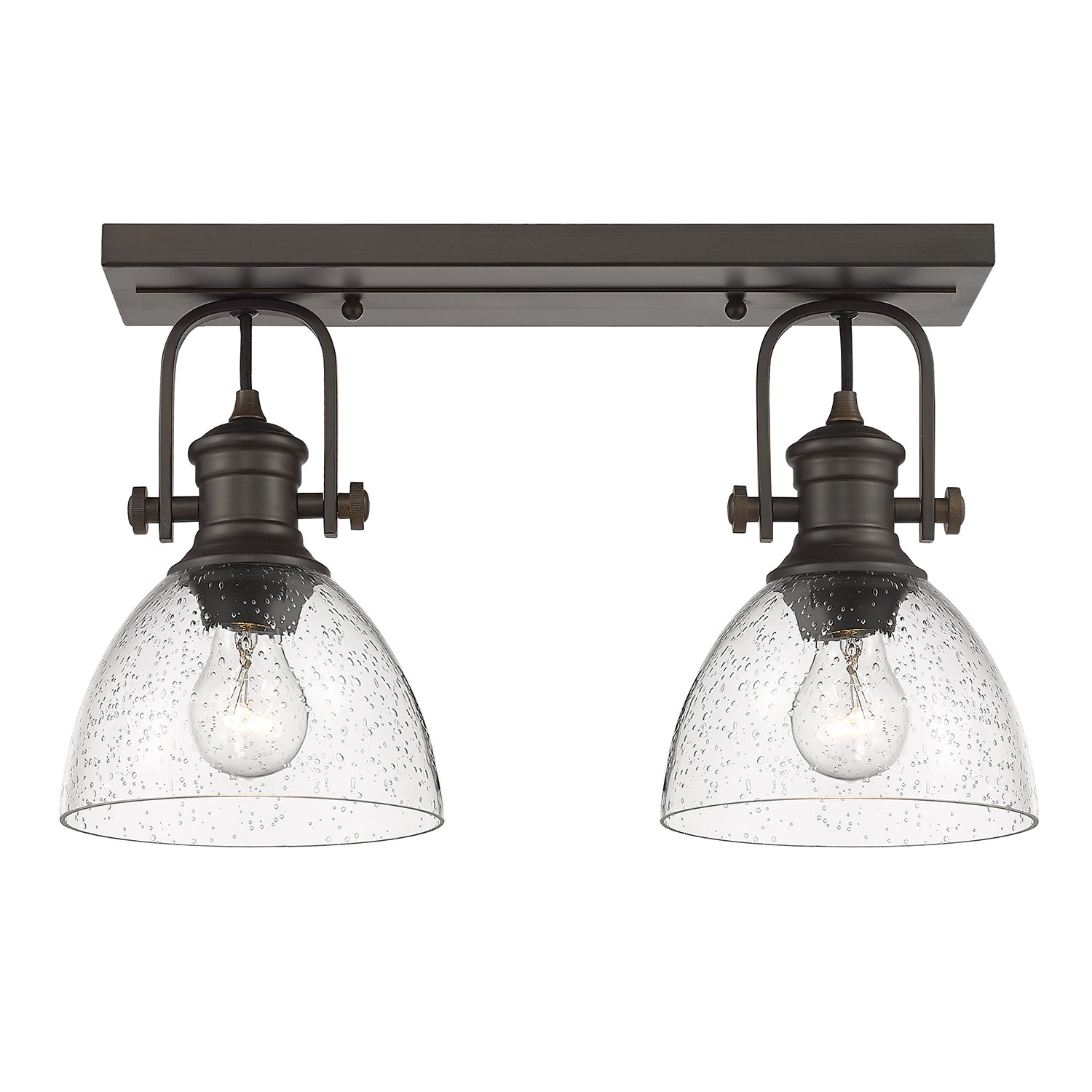 Golden Lighting-3118-2SF RBZ-SD-Hines - 2 Light Semi-flush Mount-8.38 Inches Tall and 17.88 Inches Wide Rubbed Bronze Seeded Rubbed Bronze Finish